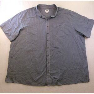 HB Mens 5XLT Short Sleeve Gingham Button Down Shirt Blue White Tall Cotton Blend